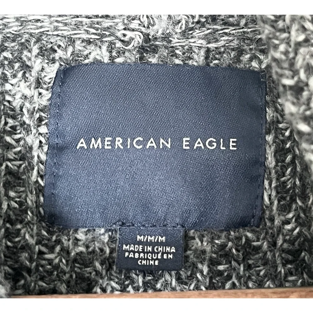 American Eagle Hooded‎ Sweater Men's Medium Gray Knit Dark Academia Pocket Cozy